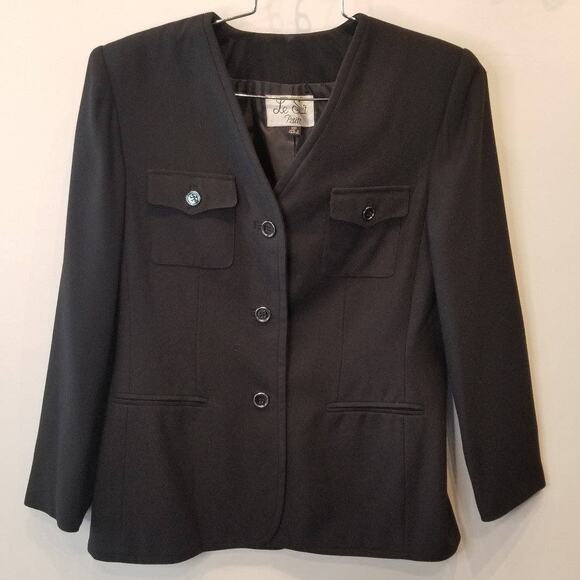 Le Suit Black Blazer Petites Fitted Buttons Pockets Carer Work Business Size 10P - Picture 1 of 9